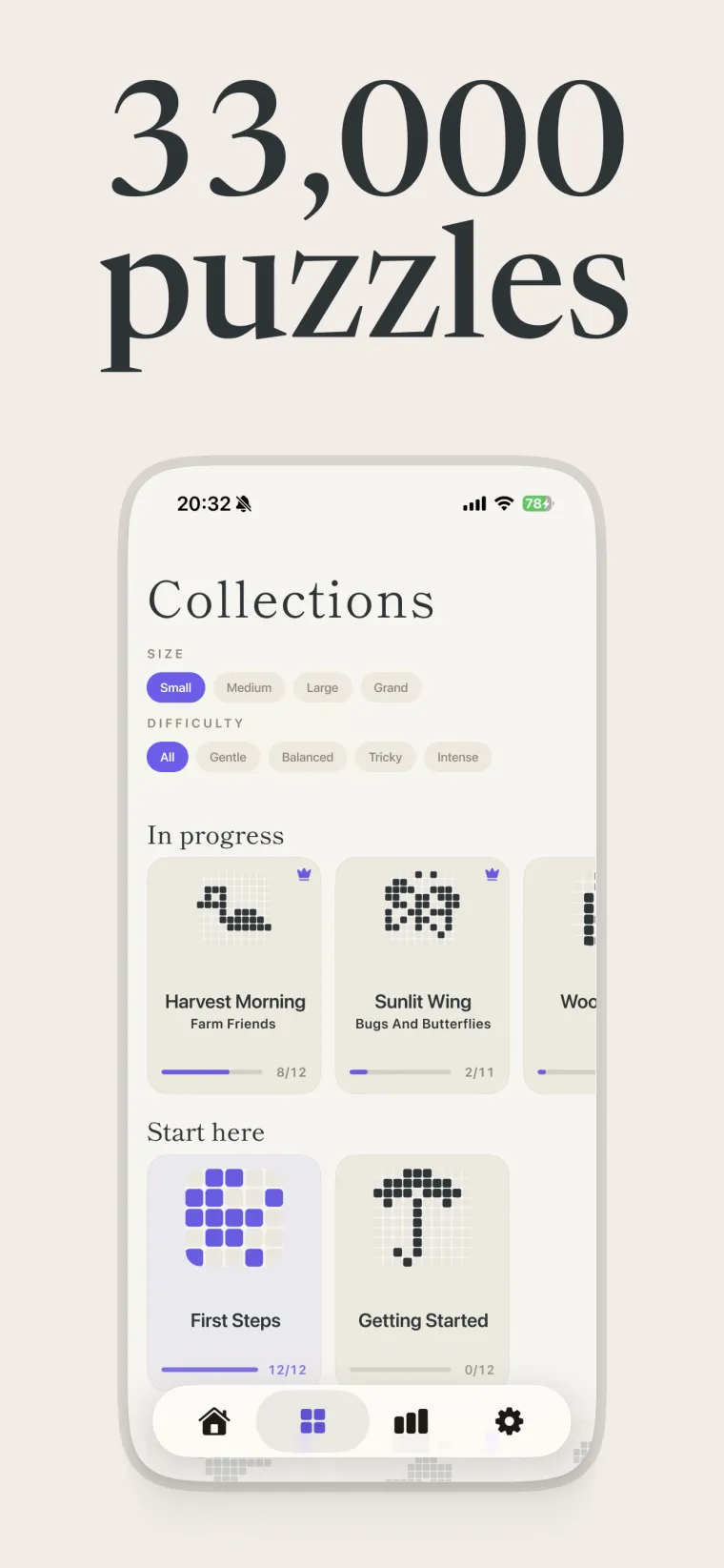Nonogram Zen — browse 33,000 puzzles across themed collections