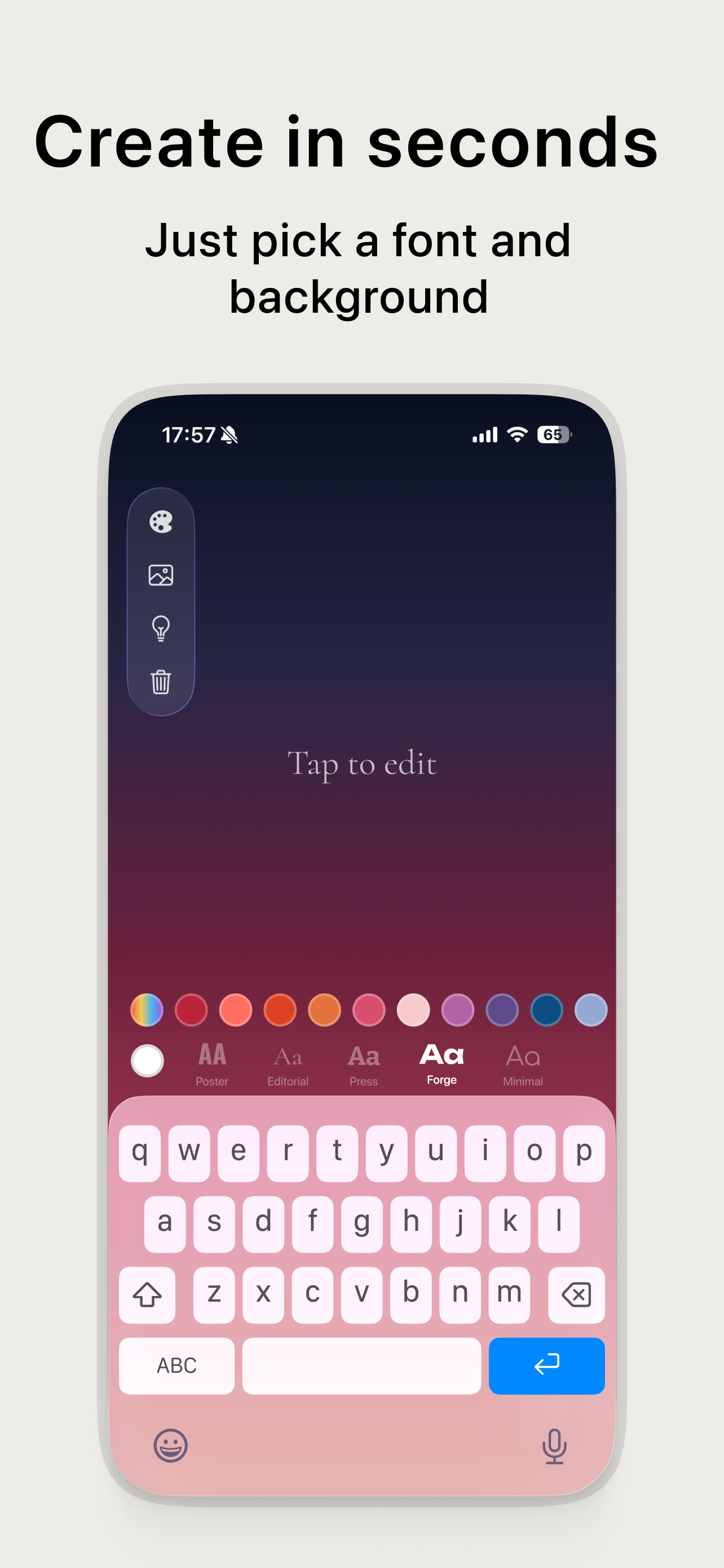 bg text — pick a font and background, create in seconds